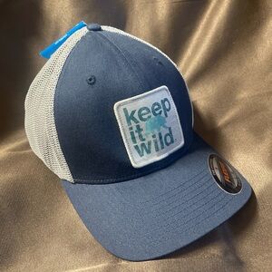 Columbia Navy and Gray Trucker Hat with “Keep It Wild” Patch.